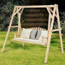 2 Person Wood Bench Swing With Outdoor