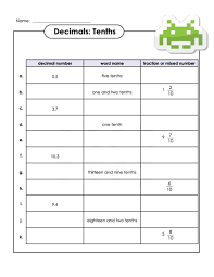 Tenths Decimal Chart Math Classroom Fractions Worksheets