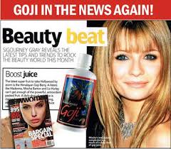 New Woman magazine in Australia showed a photo of a bottle of goji juice and proclaimed, &quot;Madonna, Mischa Barton and Liz Hurley can&#39;t get enough of the ... - goji-beauty