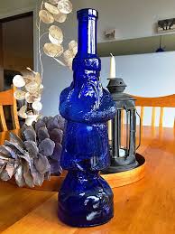 Vintage Cobalt Blue Glass Santa Bottle