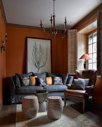 75 living room with orange walls ideas