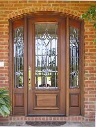 Leaded Glass Mahogany Wood Front Door
