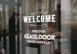 glass door logo mockup psd