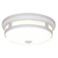 Hampton Bay 11 In Round White Exterior Outdoor Motion Sensing Led Ceiling Light 830 Lumens 5 Color Temperature Options Wet Rated