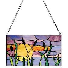 Cattail Sunset Stained Glass Panel
