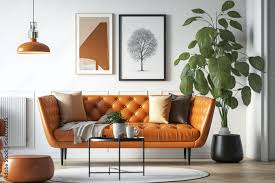 orange leather sofa in a living room