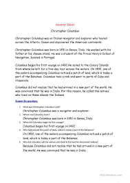What was life like before columbus/european contact? Christopher Columbus English Esl Worksheets For Distance Learning And Physical Classrooms