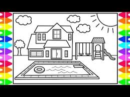 Underwater view and on water.kids are having fun. Youtube House Drawing For Kids Coloring Books Pool Drawing