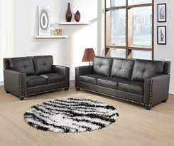 new black 2pc sofa set leather gel