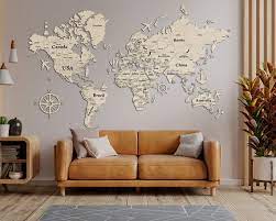 Light Wooden Map Of The World Decor