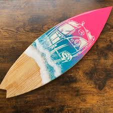Surfboard With Camper Van Artwork