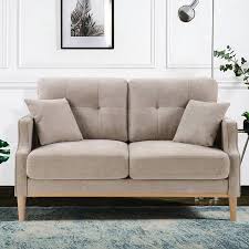 57 In Polyester Cream Upholstered 2 Seater Loveseat With Tapered Wood Legs And Usb Charge Love Seat Sofa Couch Ivory