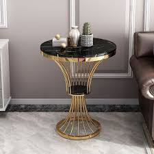 Black Round Faux Marble Side Table