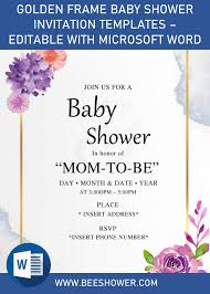 How to access microsoft word's stock templates. Golden Frame Baby Shower Invitation Templates Editable With Microsoft Word Free Printable Baby Shower Invitations Templates