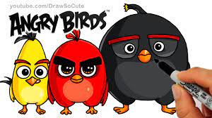 How to Draw ANGRY BIRDS Movie - Red, Chuck and Bomb Bird step by step Cute  and Easy - YouTube