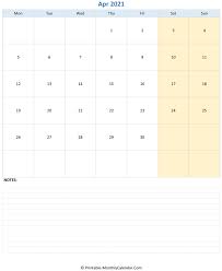 April 2021 calendar template will help you to adjust your event, trip and invitation schedule which are usually very active in april. April 2021 Editable Calendar With Notes Portrait Layout