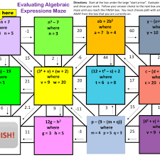 Evaluating Algebraic Expressions Maze