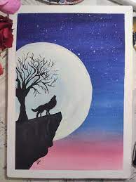 Moon Painting Wolf Painting And Night