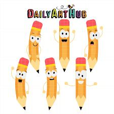 cute pencil character clip art set