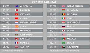 Find world grand prix fixtures, tomorrow's matches and all of the current season's world grand prix schedule. F1 2020 Schedule