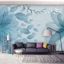 Modern Minimalist Blue Flower Butterfly Mural Wallpaper | BVM Home gambar png
