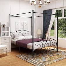 Black Queen Size Metal Canopy Bed Frame