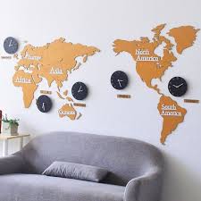 World Diy Wall Clock 3d Map Surface