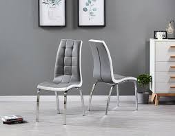 Newfoley faux mohair navy dining chair. Set Of 2 Grey Faux Leather Chrome Sturdy Legs Dining Chair Home Modern Kitchen Ebay