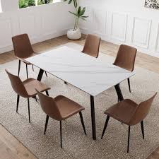 7 Piece White Slate Stone Dining Table