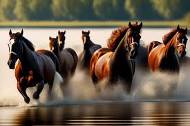 horses running in the water wallpapers