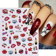 valentine nail art stickers red lips