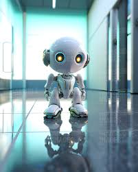 cute robot stood in a high tech