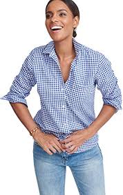 Untuckit Gattinara Womens Button Down Shirt Long Sleeve Blouse Navy And White Gingham Size 4 Regular Fit