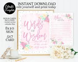 Feel free to print as many copies as you like, and share it with friends. Printable Baby Shower Words Of Wisdom Sign And Cards Advice For Mom To Be Sign And Note Cards Baby Girl Shower Pink Floral Sp0034 By Sunshine Printables Catch My Party