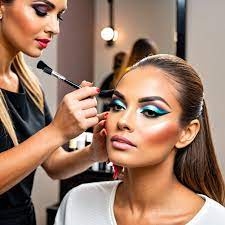 woman getting makeup done in beauty salon