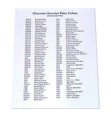 list of chevy paint color names classic