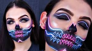 neon skull halloween makeup tutorial