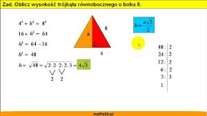 Oblicz wysokość trójkąta równobocznego o boku 8 - Zadanie - Matfiz24.pl -  YouTube