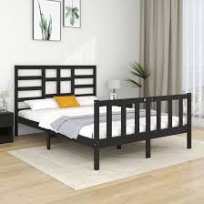 Bed Frame Black Solid Wood 120x190 Cm