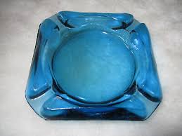 Vintage Blue Glass Ashtray Small Square