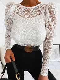Be the first to review this product. Chemisier En Dentelle Transparent Col Ronde Manches Longues Elegant Femme Blouse Blanc Chemisiers Hauts
