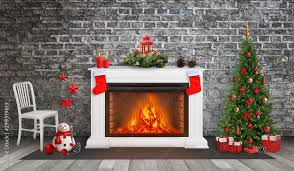Decorated Fireplace And Tree