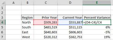 calculating percent variance in excel