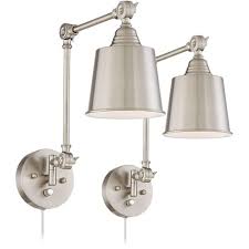 360 Lighting Modern Wall Lamps Plug In Set Of 2 Brushed Nickel For Bedroom Living Room Reading Target
