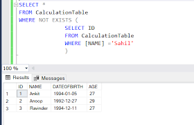 exists and not exists in sql server
