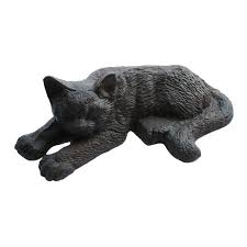 Cast Iron Sleeping Cat Figurine Garden
