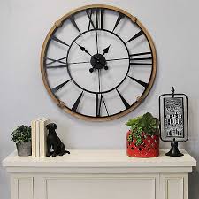 Wood Frame Large Metal Wall Clock