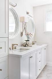 Shop the top 25 most popular 1 at the best prices! Light Gray Double Bath Vanity With White Marble Convex Mirrors Light Grey Bathrooms Quartz Bathroom Countertops Bathroom Sconce Lighting