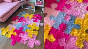 diy no sew puzzle piece faux fur rug