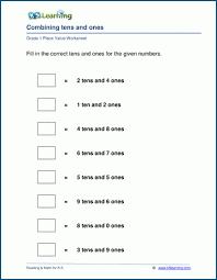 Grade 1 place value worksheet: Grade 1 Place Value Worksheet Combining Tens And Ones K5 Learning